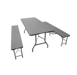 Mesas plegables de plástico redondas y rectangulares para banquetes 6 pies <span class=keywords><strong>8</strong></span> pies plegables en media mesa con diseño de ratán Mesa plegable de plástico - Product Image 1
