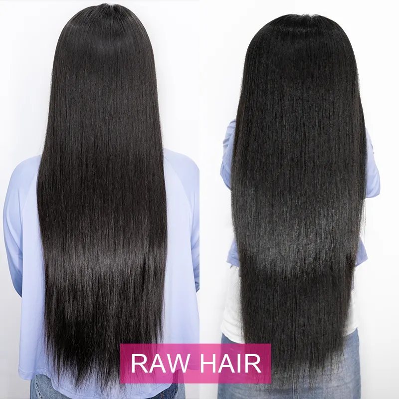 ISEE Wig tanpa lem pemakaian dan Go Wig rambut manusia lurus tulang ditarik ganda Wig 13x4 HD penuh renda depan diputihkan knot rambut wanita