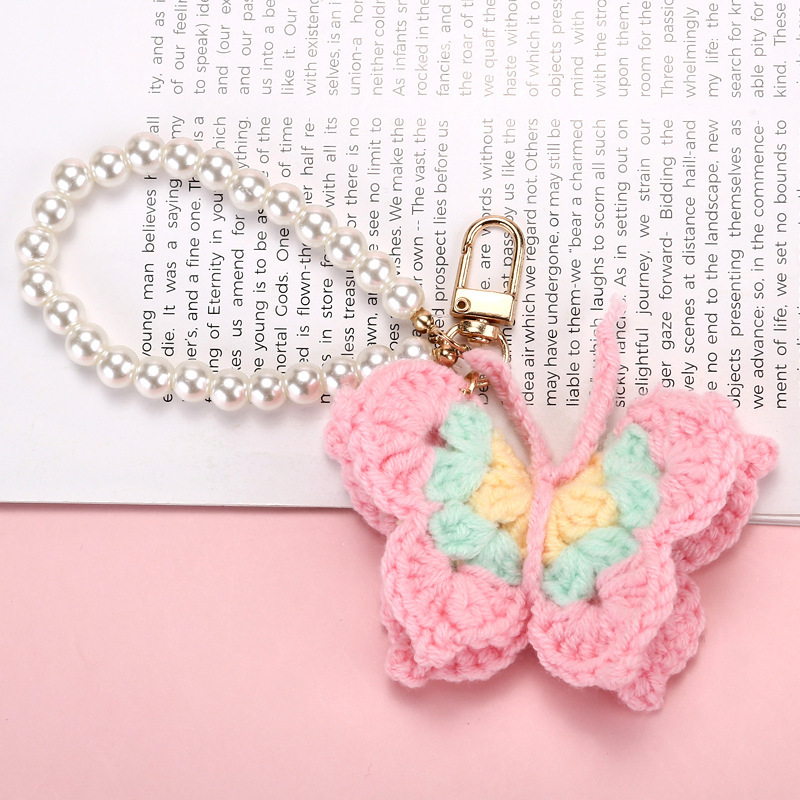Pink crochet Butterfly keychain