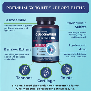 Capsules de soutien articulaire et osseux à la glucosamine, chondroïtine, MSM et acide hyaluronique, 2150 mg par portion, complément alimentaire, 120 unités - Product Image 4