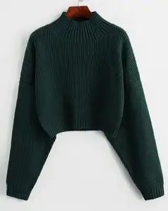 Женский модный вязаный спортивный укороченный топ с длинным рукавом, женские свитера, укороченный свитер