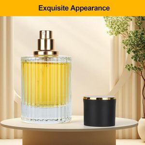Personaliza tus propias botellas de perfume redondas de vidrio de 40 ml con rayas verticales y tapa colorida para la venta - Product Image 3