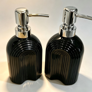 Ribbed <b>Glass</b> Soap Dispenser Pump Bottle Bathroom Lotion Pump <b>Cylinder</b> Vanity Hotel Use - Product Image 5