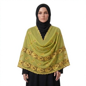 Écharpe en mousseline de soie pour femme, motif cachemire, bordure brodée de strass, légère et respirante, personnalisable OEM ODM, vente en gros - Product Image 1