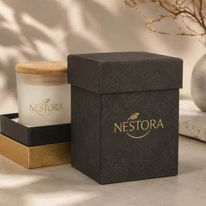 Scatola per Candele in Carta Nera con <span class=keywords><strong>Texture</strong></span> Lussuosa in Lino - Product Image 1