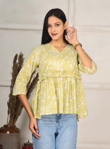 Túnica de Diseño Étnico Multicolor, Túnica de Algodón Jaipuri con Estampado, Kurta, Kurti, Vestidos Sencillos e Informales a Excelente Precio - Product Image 2