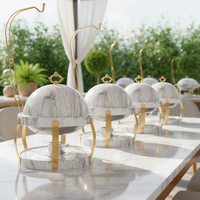 ORIX Premium Weißer Marmor-Muster Buffet-Speisenwärmer mit Goldrahmen Runder Chafing Dish für Restaurant-Catering-Service