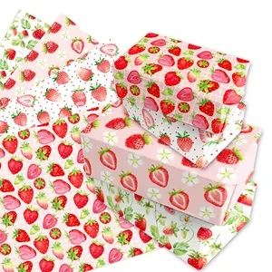 WZ055 딸기 포장지 시트 레드 그린 플랫 선물 포장지 DIY 캔디 포장 과일 생일 파티 용품