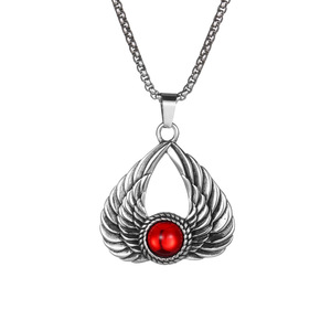 Stainless Steel Wings Pendant <b>Necklace</b> With Red Gemstone For Men Gift SP968 - Product Image 1