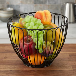 Panier à fruits rond en métal, conteneur de rangement en fer, support alimentaire minimaliste pour cuisine, conception soudée durable, type sur pied à un seul niveau - Product Image 4