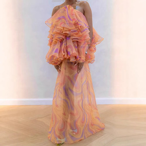 ZHEZHE Nouvelle <span class=keywords><strong>Robe</strong></span> <span class=keywords><strong>Longue</strong></span> Fluide Imprimée à Volants et Col Halter pour <span class=keywords><strong>Femme</strong></span> Printemps/Été 2026 - Product Image 2