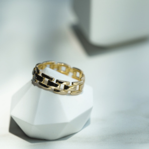 Anillo de cadena de eslabones para mujer, oro de 18 quilates, 18K, multicapa - Product Image 3