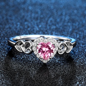 Gemstone <strong>Pink</strong> Heart Spinel <strong>Rings</strong> Side Inlaid 5A Cz <strong>Diamond</strong> Silver 925 Engagement <strong>Ring</strong> - Product Image 6