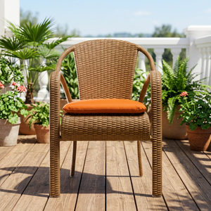 Chaise de jardin contemporaine en rotin avec coussin orange et pieds coniques, mobilier d'extérieur - Product Image 2