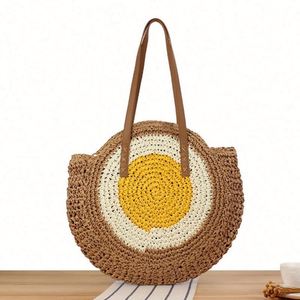 Wholesale Round Single Shoulder Paper Rope Woven <b>Bag</b> Seaside Vacation <b>Large</b> Capacity Women <b>Beach</b> Straw <b>Bag</b> - Product Image 4