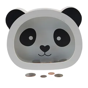 木制可爱熊猫造型钱庄批发婴儿钱箱儿童存钱箱
