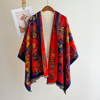 Selendang Rajut Jacquard Gaya Artistik Vintage Motif Kucing, Besar, Bolak-Balik, Berumbai, Hangat, Cocok untuk Musim Gugur dan Dingin, Ruangan Ber-AC, Wanita