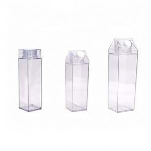 500ml/1000ml Clear Square Plastic Leak-Proof Milk <b>Container</b> <b>Water</b> Bottle with Lid & Straw Dishwasher Safe for Party Use - Product Image 1