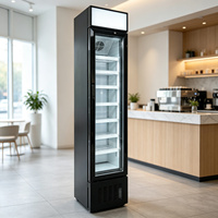Réfrigérateur commercial à double porte vitrée, corps blanc, cadre noir, avec huit étagères pour supermarché et stockage frigorifique