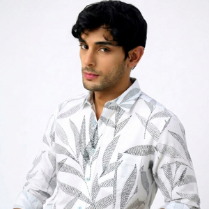 Chemise décontractée à manches longues pour homme, imprimée, col rabattu, manches longues, respirante, en coton et lin, style été - Product Image 1