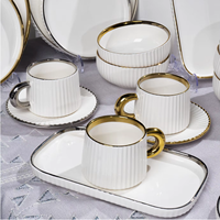 Service de table en porcelaine écologique de conception européenne avec incrustations dorées, compatible micro-ondes et lave-vaisselle, vaisselle de table pour la maison