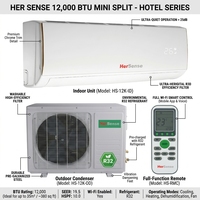 Climatiseur mural mini-split Hersense, refroidissement et chauffage, 12000 BTU, climatiseur à inverter abordable avec télécommande pour la maison et le bureau