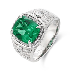 Bague en argent sterling 925 sertie d'émeraudes zambiennes et de moissanite, plaquée rhodium, pour fiançailles, mariage ou cadeau - Product Image 1
