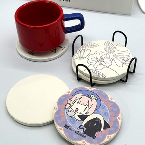 Factory Wholesale Custom Design Round Hexagon Water Absorbent White Marble Ceramic Cup <b>Coaster</b> Holder <b>Set</b> - Product Image 1