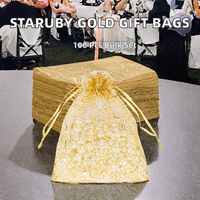 STARUBY Sacs Cadeaux en Organza Doré Effet Tourbillon, Lot de 100, 5x7 Pouces, avec Cordon en Maille et Ruban, Logo Personnalisé, pour Mariage, Fête, Douche Nuptiale, Faveurs de Noël