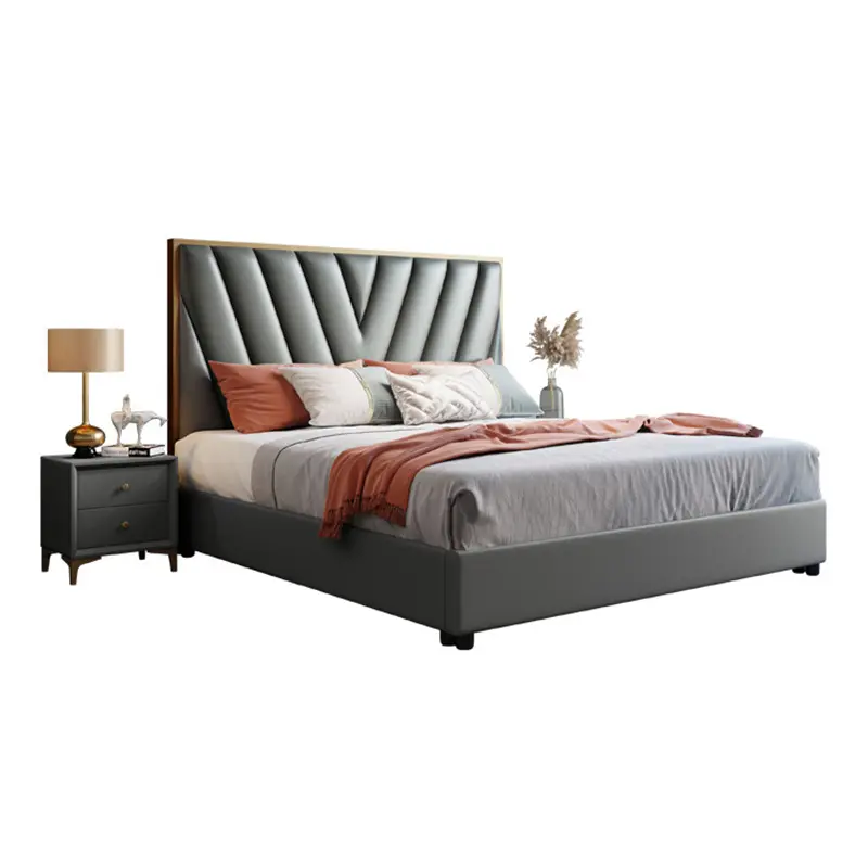 Marco de cama suave de lujo ligero italiano moderno simple con espacio de almacenamiento Marco de cama de madera de alta calidad camas con funda