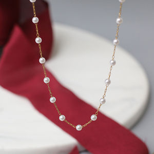 Collier Fait Main en Acier Inoxydable Plaqué Or 18K avec Chaîne de Perles Rondes, Bijou de Mariage pour Femme - Product Image 4