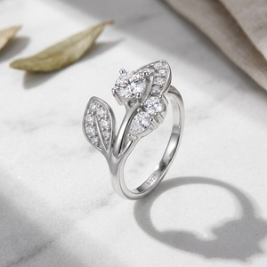 Bague en argent sterling S925 en forme de feuille avec moissanite pour femme, design branche ouverte, empilable, pour mariage, promesse, bijou fin, cadeau - Product Image 6