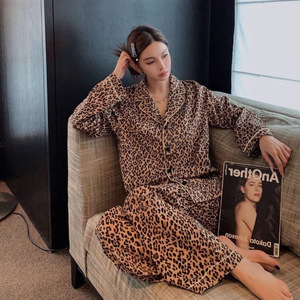 Mode-nachtkleding met luipaardprint Dames herfstnachtkleding met lange mouwen Europese en Amerikaanse <span class=keywords><strong>sexy</strong></span> huiskleding Tweedelige set - Product Image 4