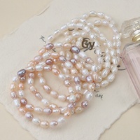 Bracelet extensible en perles de riz d'eau douce naturelles pour femmes, fait à la main, perles élastiques pour le poignet