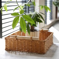 Bobai Factory Panier de rangement en rotin en plastique avec poignées en bois Boîte à serviettes Panier à fruits Plateau de rangement pour maquillage avec livraison rapide