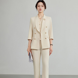 Women's White Three Piece Suit Set Polyester Summer Office Lady Anti Wrinkle Professional Work Wear - Product Image 4