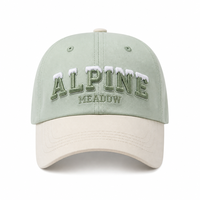 Casquette Dad Hat en sergé à visière incurvée, bicolore ivoire et sauge, avec broderie 3D en relief et logo personnalisé, pour automne, hiver, voyage, week-end, activités et camping