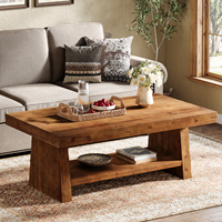 Table basse rectangulaire en bois massif de 47 pouces, style farmhouse, à 2 niveaux, avec rangement, pour appartement, chambre, salon