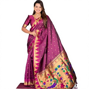Sari en soie Pethani douce avec tissage Zari, vêtements de fête indiens et pakistanais - Product Image 1