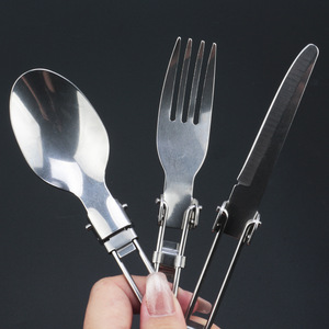 Juego de cubiertos plegables de acero inoxidable Changha, cuchara, tenedor, cuchillo, utensilios para viajes, camping y actividades al aire libre con bolsa de transporte. - Product Image 3