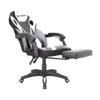 Chaise de jeu PC ergonomique pivotante en similicuir noir moderne avec revêtement en cuir synthétique