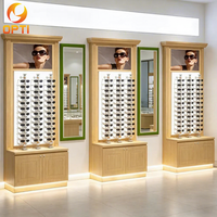 Vitrine promotionnelle classique pour lunettes de soleil à effet bois, présentoir mural lumineux à LED pour lunettes