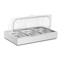 Support de présentation de buffet pour la restauration hôtelière et de restauration, en acier inoxydable, avec bac à nourriture, présentoir de nourriture réfrigérée avec couvercle en plastique ou en acier inoxydable à roulettes