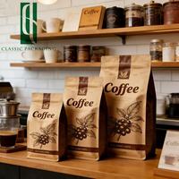 Sacs à café à fond plat, imprimés en gravure, personnalisés, 500g, 12oz, 5lb, résistants à l'humidité, avec fermeture éclair, emballage alimentaire de qualité alimentaire, faible MOQ