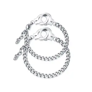 Punk Simple Handcuff Cuban Chain Bracelet For Women Men Lover Stainless Steel Custom Engraved Handcuff Couple Bracelets