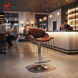 Taburete <span class=keywords><strong>de</strong></span> Bar Tapizado <span class=keywords><strong>de</strong></span> Estilo Nórdico con Respaldo Alto, Silla <span class=keywords><strong>de</strong></span> Bar Giratoria <span class=keywords><strong>de</strong></span> Metal Moderna para Bistro o Cafetería - Product Image 4