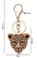 Porte-clés à breloques en cristal avec tête de léopard pour hommes Porte-clés en métal à breloques Accessoires de sac