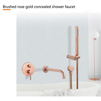 Mitigeur de douche encastré carré en or brossé avec inverseur de bain à levier unique et douchette à main
