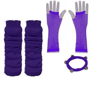 Ensemble de fête des années 1980 Costumes de vacances jouer accessoires <span class=keywords><strong>Photo</strong></span> gants résille colorés Bracelet genouillères cheveux cravate ensemble 80s gants résille - Product Image 6