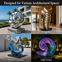 Sculpture en spirale en acier inoxydable sur mesure, artisanat métallique poli miroir, grande œuvre d'art extérieure durable pour hôtel, complexe hôtelier et jardin